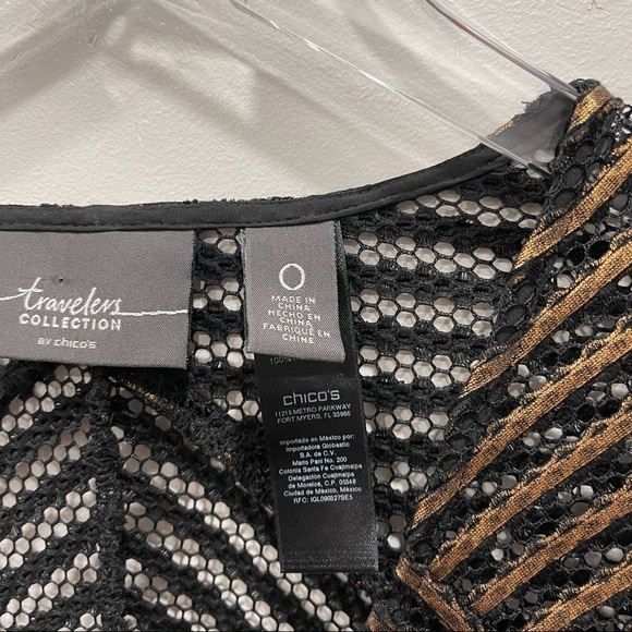 Travelers Collection by Chico’s Stripe Bronze Black Sheer Jacket Full Zip Size 0 - Picture 5 of 11